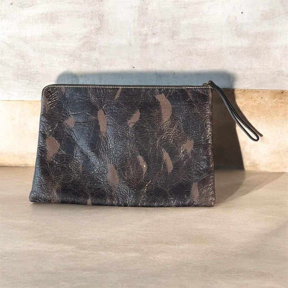 Patricia Nash Clutch Wristlet Bag Womens Large Brown Leather Abstract Print Boho